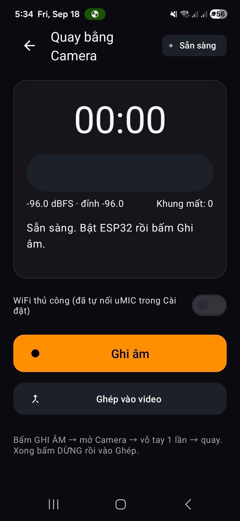 Màn hình ghi âm nền cho chế độ Camera máy